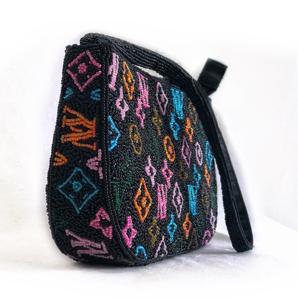 Handbags - Sold Hand Beaded Black Multi Color Shoulder Bag